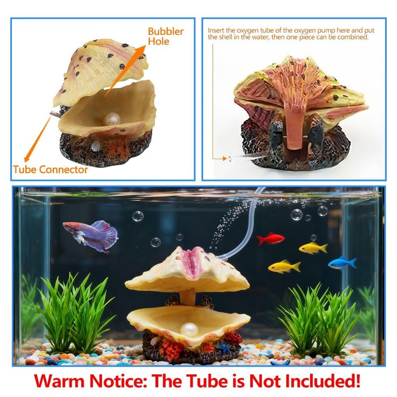 Abnaok Aquarium Shell Decoration, Tropical Clam Live-Action Ornament, for Fish Tank Aerating, Aquarium Oxygenated - Shell Pearl Air Stone Bubble Decoration - Image 4